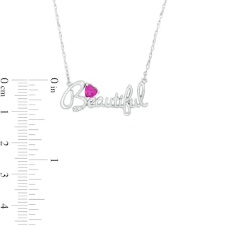 4.0mm Heart-Shaped Lab-Created Ruby "Beautiful" Script Necklace in Sterling Silver|Peoples Jewellers