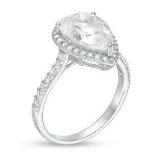 Pear-Shaped Lab-Created White Sapphire Frame Ring in Sterling Silver|Peoples Jewellers