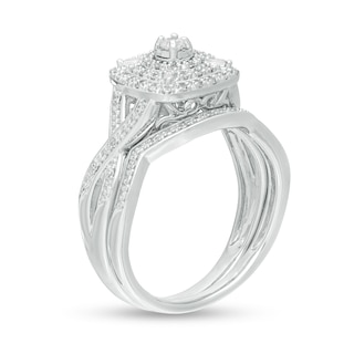 0.24 CT. T.W. Diamond Cushion and Round Triple Frame Twist Shank Bridal Set in Sterling Silver|Peoples Jewellers