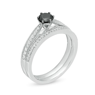 0.45 CT. T.W. Enhanced Black and White Diamond Vintage-Style Bridal Set in 10K White Gold|Peoples Jewellers