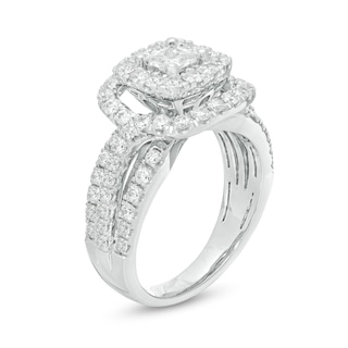 2.00 CT. T.W. Canadian Certified Princess-Cut Diamond Double Frame Multi-Row Engagement Ring in 10K White Gold (I/I1)|Peoples Jewellers
