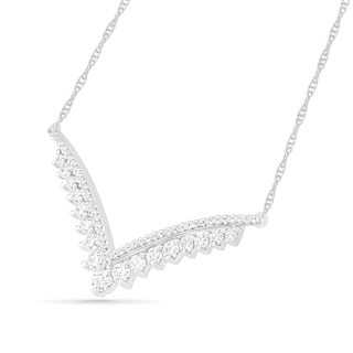 0.45 CT. T.W. Diamond Graduated Double Row Chevron Necklace in Sterling Silver|Peoples Jewellers