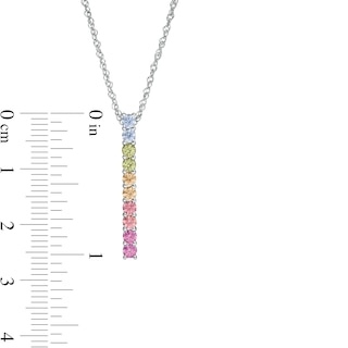 Simulated Light Multi-Colour Sapphire Duos Linear Bar Pendant in Sterling Silver|Peoples Jewellers