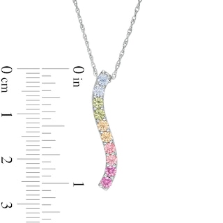 Simulated Light Multi-Colour Sapphire Duos Linear Wave Bar Pendant in Sterling Silver|Peoples Jewellers