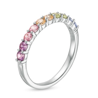 Simulated Light Multi-Colour Sapphire Duos Band in Sterling Silver|Peoples Jewellers