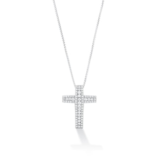 1.00 CT. T.W. Diamond Multi-Row Cross Pendant in Sterling Silver|Peoples Jewellers