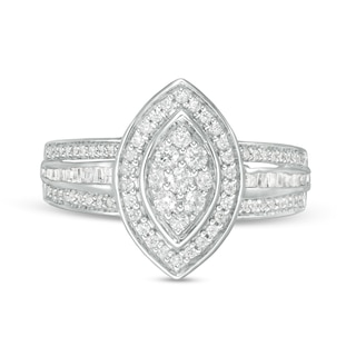 0.50 CT. T.W. Composite Diamond Marquise Frame Multi-Row Ring in 10K White Gold|Peoples Jewellers