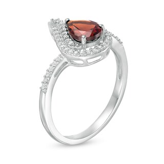 Pear-Shaped Garnet and Lab-Created White Sapphire Flame Ring in Sterling Silver|Peoples Jewellers
