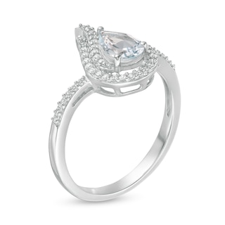 Pear-Shaped Aquamarine and Lab-Created White Sapphire Flame Ring in Sterling Silver|Peoples Jewellers