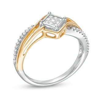 0.25 CT. T.W. Princess-Cut Composite Diamond Split Shank Ring in 10K Two-Tone Gold|Peoples Jewellers