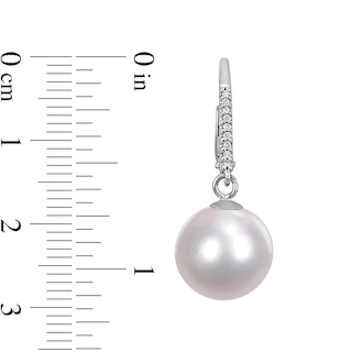 11.0-12.0mm Freshwater Cultured Pearl and 0.05 CT. T.W. Diamond Drop Earrings in Sterling Silver|Peoples Jewellers