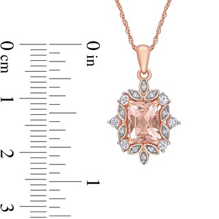Cushion-Cut Morganite, White Sapphire and 0.05 CT. T.W. Diamond Ornate Leaf Frame Pendant in 10K Rose Gold - 17"|Peoples Jewellers