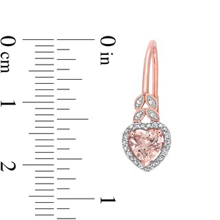 5.0mm Heart-Shaped Morganite and 0.04 CT. T.W. Diamond Bead Frame Leaf Drop Earrings in 10K Rose Gold|Peoples Jewellers
