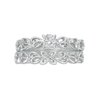 0.29 CT. T.W. Diamond Open Floral Bridal Set in 10K White Gold|Peoples Jewellers