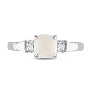 6.0mm Cushion-Cut Cabochon Opal and 0.04 CT. T.W. Diamond Vintage-Style Ring in Sterling Silver|Peoples Jewellers