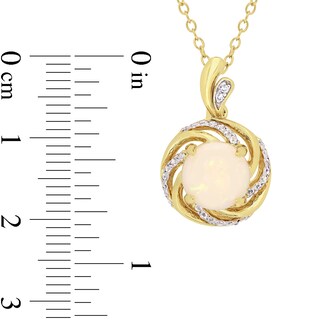 8.0mm Opal, White Topaz and Diamond Accent Swirl Frame Drop Pendant in Sterling Silver with Yellow Rhodium|Peoples Jewellers