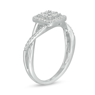 0.15 CT. T.W. Diamond Square Frame Split Shank Promise Ring in Sterling Silver|Peoples Jewellers
