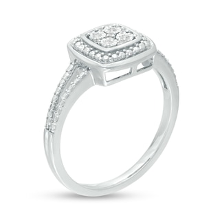 Composite Diamond Accent Cushion Frame Split Shank Ring in 10K White Gold|Peoples Jewellers