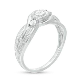 Diamond Accent Bypass Beaded Split Shank Promise Ring in Sterling Silver|Peoples Jewellers
