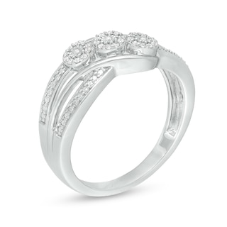 0.09 CT. T.W. Diamond Frame Three Stone Bypass Promise Ring in Sterling Silver|Peoples Jewellers