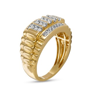 Men's 0.50 CT. T.W. Diamond Vertical Row Border Ribbed Shank Ring in 10K Gold|Peoples Jewellers