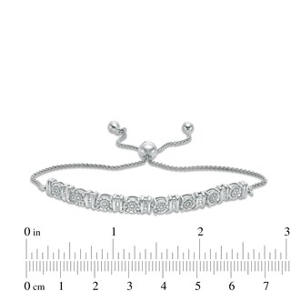 0.10 CT. T.W. Baguette and Round Diamond Alternating Bolo Bracelet in Sterling Silver - 9.5"|Peoples Jewellers