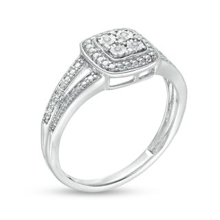 Composite Diamond Accent Cushion Frame Split Shank Ring in Sterling Silver|Peoples Jewellers