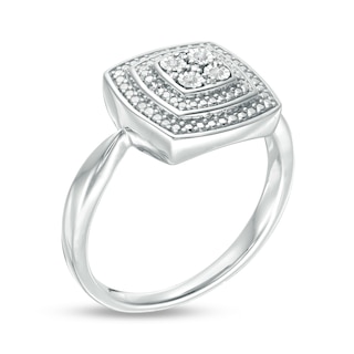 Composite Diamond Accent Bead Cushion Frame Ring in Sterling Silver|Peoples Jewellers