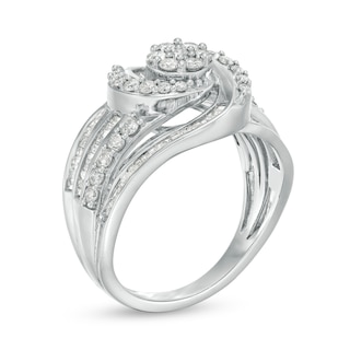 1.00 CT. T.W. Baguette and Round Diamond Multi-Row Ring in 10K White Gold|Peoples Jewellers
