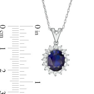 Oval Lab-Created Blue and White Sapphire Starburst Frame Pendant in Sterling Silver|Peoples Jewellers