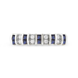 Princess-Cut Blue Sapphire and 0.10 CT. T.W. Diamond Alternating Duos Ring in 10K White Gold|Peoples Jewellers