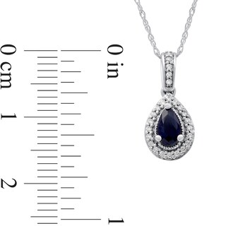 Pear-Shaped Blue Sapphire and 0.06 CT. T.W. Diamond Frame Vintage-Style Drop Pendant in 10K White Gold|Peoples Jewellers