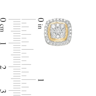 0.95 CT. T.W. Cushion-Shaped Multi-Diamond Frame Stud Earrings in 10K Gold|Peoples Jewellers