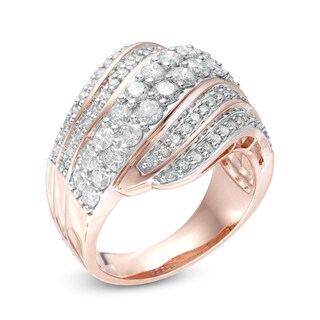 1.95 CT. T.W. Diamond Centre Double Row Waves Ring in 10K Rose Gold|Peoples Jewellers