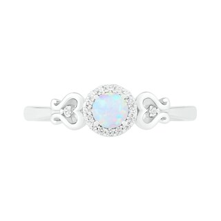 4.0mm Lab-Created Opal and 0.04 CT. T.W. Diamond Frame Filigree Heart-Sides Ring in Sterling Silver|Peoples Jewellers