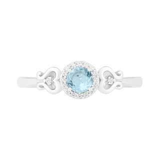 4.0mm Aquamarine and 0.04 CT. T.W. Diamond Frame Filigree Heart-Sides Ring in Sterling Silver|Peoples Jewellers