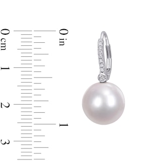11.0-12.0mm South Sea Cultured Pearl and 0.12 CT. T.W. Diamond Drop Earrings in 14K White Gold|Peoples Jewellers