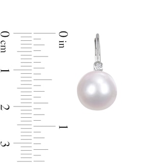 9.0-10.0mm South Sea Cultured Pearl and 0.10 CT. T.W. Diamond Drop Earrings in 14K White Gold|Peoples Jewellers