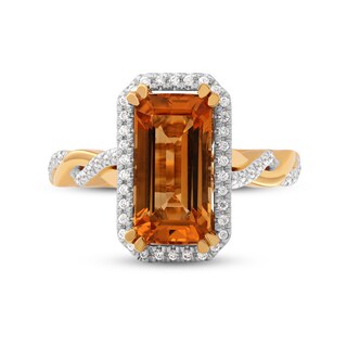 Emerald-Cut Citrine and 0.20 CT. T.W. Diamond Octagonal Frame Twist Shank Ring in 10K Gold|Peoples Jewellers