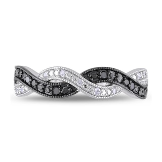0.10 CT. T.W. Enhanced Black and White Diamond Twist Vintage-Style Ring in Sterling Silver|Peoples Jewellers