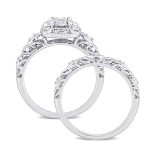 0.19 CT. T.W. Composite Diamond Cushion Frame Vintage-Style Bridal Set in Sterling Silver|Peoples Jewellers