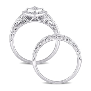 0.19 CT. T.W. Diamond Tilted Cushion Frame Vintage-Style Bridal Set in Sterling Silver|Peoples Jewellers