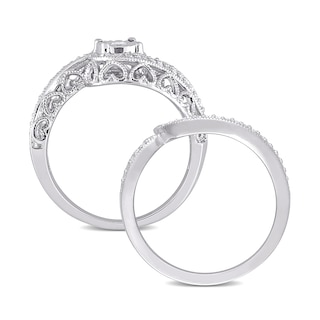 0.19 CT. T.W. Diamond Bypass Frame Vintage-Style Bridal Set in Sterling Silver|Peoples Jewellers