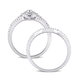0.23 CT. T.W. Composite Pear Diamond Frame Vintage-Style Bridal Set in Sterling Silver|Peoples Jewellers