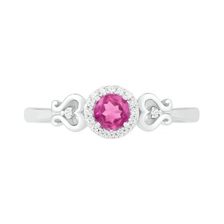 4.0mm Lab-Created Pink Sapphire and 0.04 CT. T.W. Diamond Frame Heart-Sides Ring in Sterling Silver|Peoples Jewellers