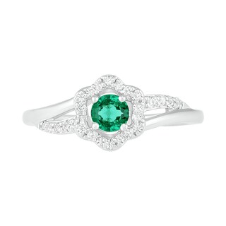 4.0mm Lab-Created Emerald and White Sapphire Frame Bypass Split Shank Flower Ring in Sterling Silver|Peoples Jewellers