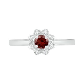 4.0mm Garnet and 0.04 CT. T.W. Diamond Vintage-Style Flower Ring in Sterling Silver|Peoples Jewellers