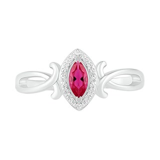 Marquise Lab-Created Ruby and 0.04 CT. T.W. Diamond Frame Crossover Split Shank Ring in Sterling Silver|Peoples Jewellers