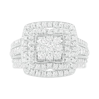 1.29 CT. T.W. Multi-Diamond Cushion Frame Multi-Row Bridal Set in 10K White Gold|Peoples Jewellers