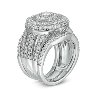 2.23 CT. T.W. Composite Diamond Multi-Row Vintage-Style Three Piece Bridal Set in 10K White Gold|Peoples Jewellers